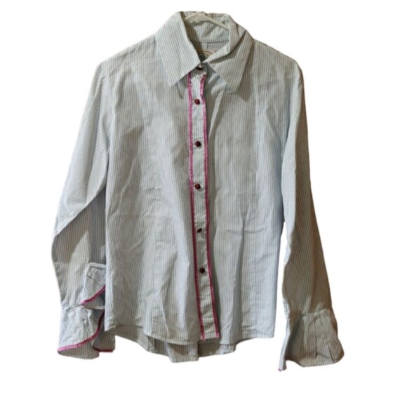 Vintage Tops - Bell Fine Garments Vintage Striped Button Down Ruffle Sleeve Sequin Trim Shirt 1